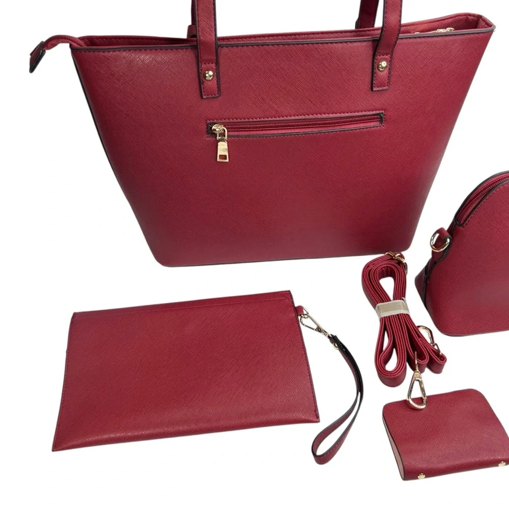 NWOT Elim & Paul Red Faux Leather 4 Piece Purse Bag Set - Picture 5 of 16